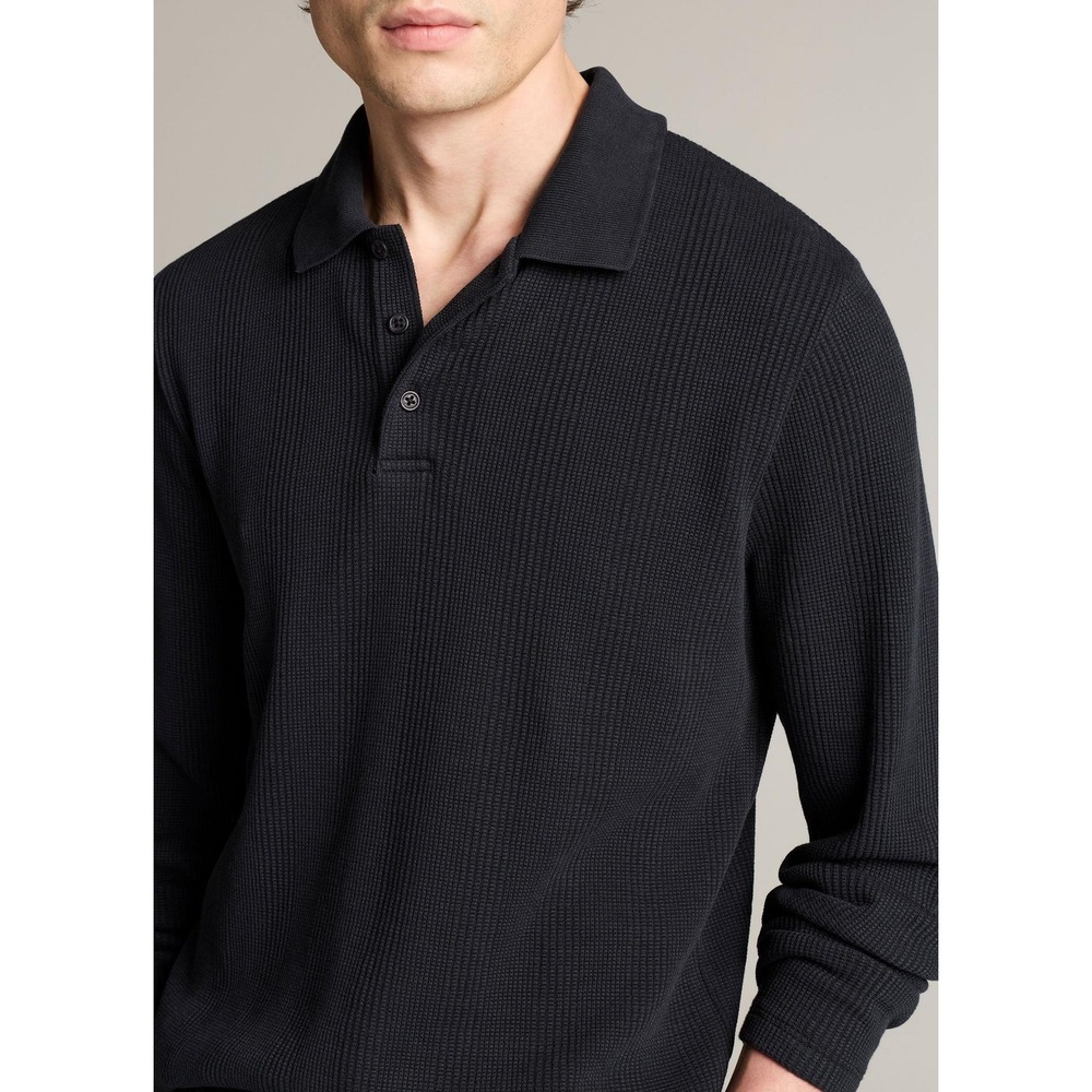 Vince Variegated Texture Long Sleeve Polo Men's M Navy Cotton